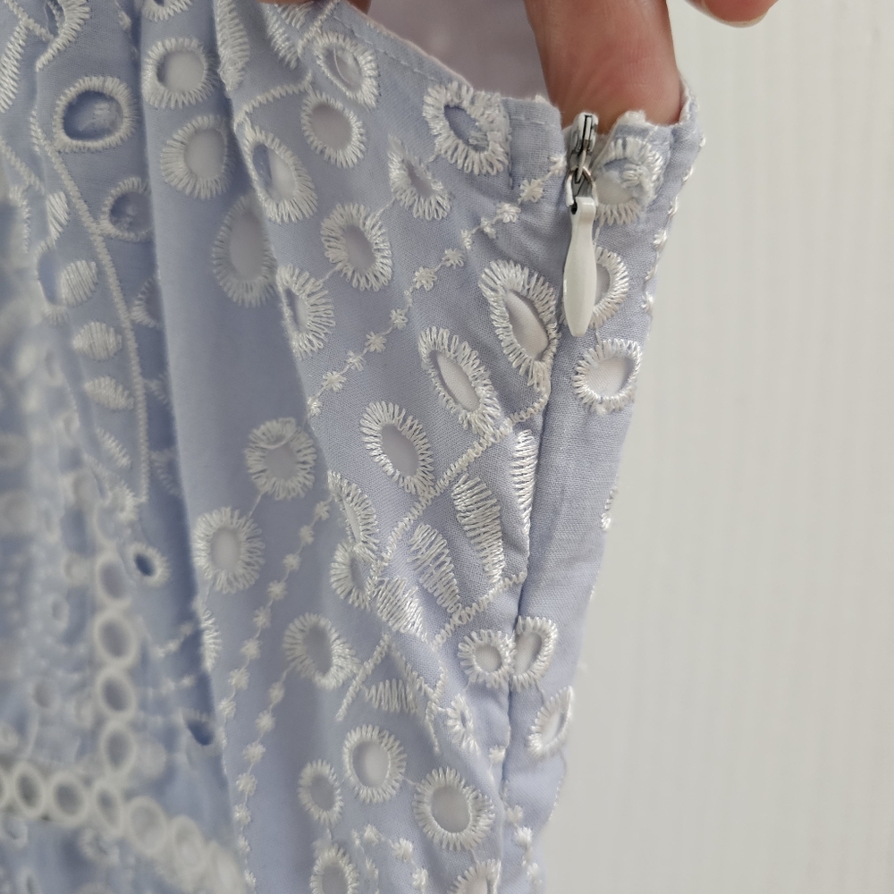 Karina Grimaldi Alba Eyelet Midi Dress Sky Blue Size S Summer Wedding Guest - Picture 9 of 16